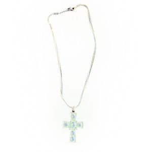 ASAP Women’s cords and silvery adjustable necklace with light blue cross. OS